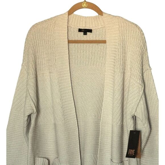 Frye Womens Open Cardigan Sweater‎ Textured Knit Natural Sz Large Tunic Boho NWT - Picture 4 of 11